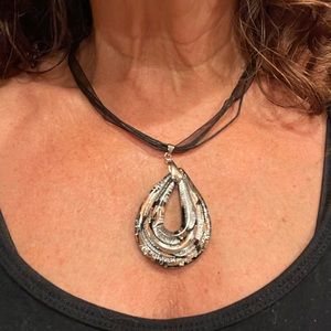 Necklace - handmade, resin, ribbon, sparkle